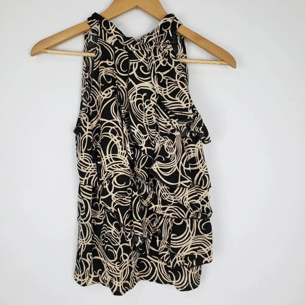Elena Solano Ruffled High Neck Tank Top